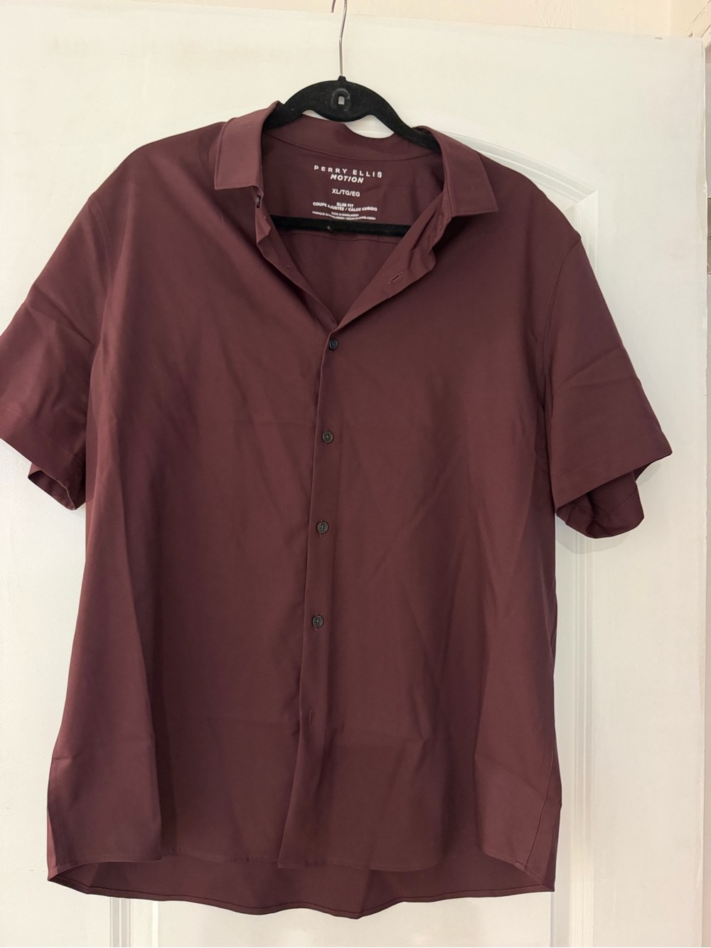 Perry Ellis Motion Short Sleeve Button-Up Shirt - Burgundy